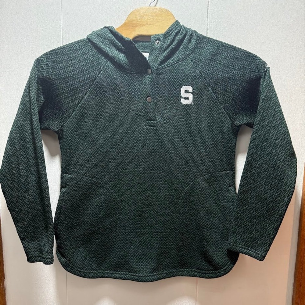 Columbia Michigan State Spartans Women Size XL Green Snap Fleece Hoodie